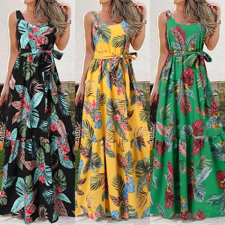 Elora | Floral Maxi Dress with Waist-Defining Tie