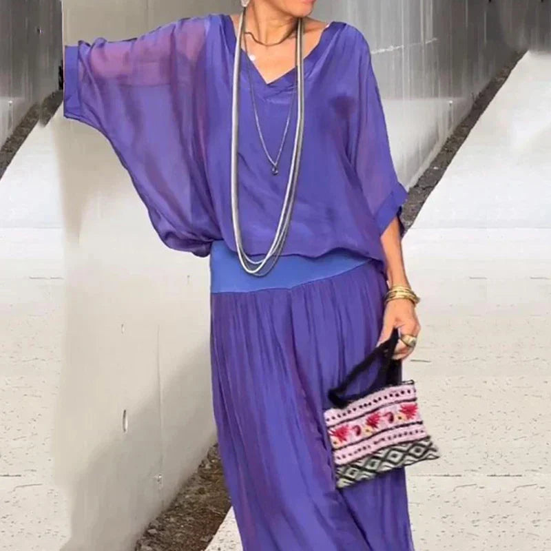 Ella | Chic Chiffon Top & Pants Two-Piece Set