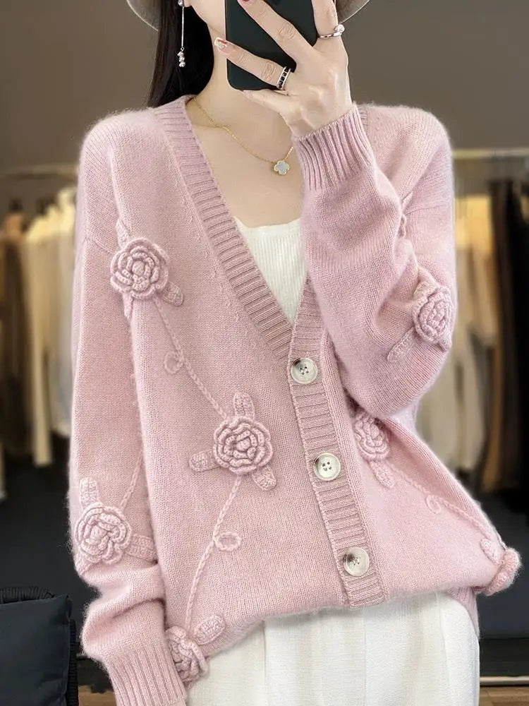 Elora | Wool Knitted Button Cardigan for Women