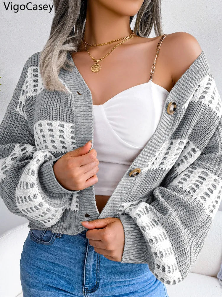 Aria | Plaid Knit Button-Down Cardigan
