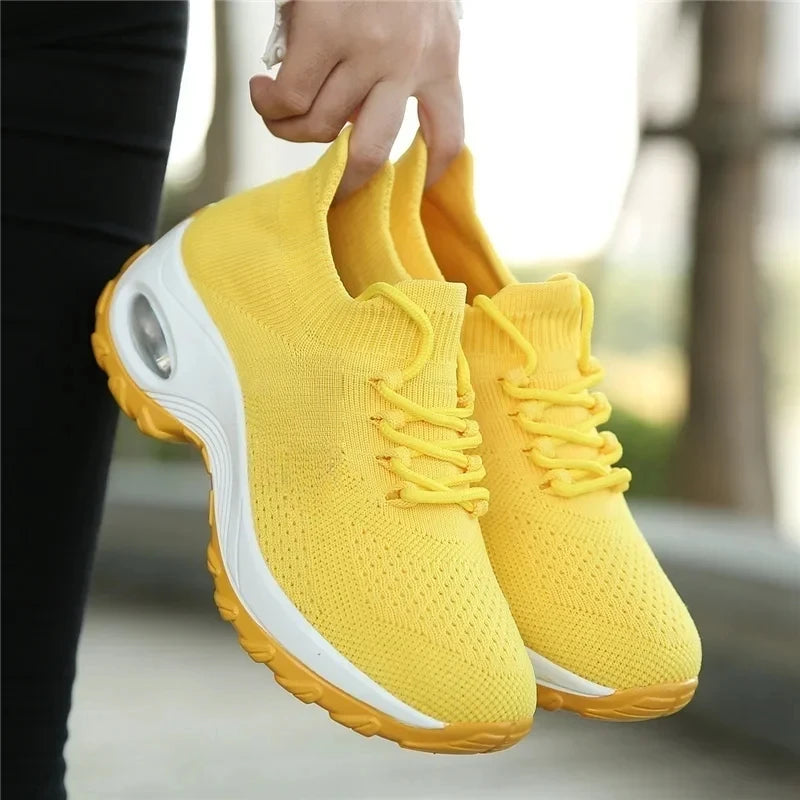 Women Tennis Shoes Breathable Mesh Height-increasing Slip-on Female Sock Footwear Outdoor Women Sneakers Thick Bottom Platforms