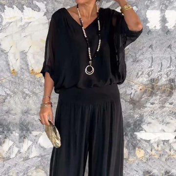 Ella | Chic Chiffon Top & Pants Two-Piece Set