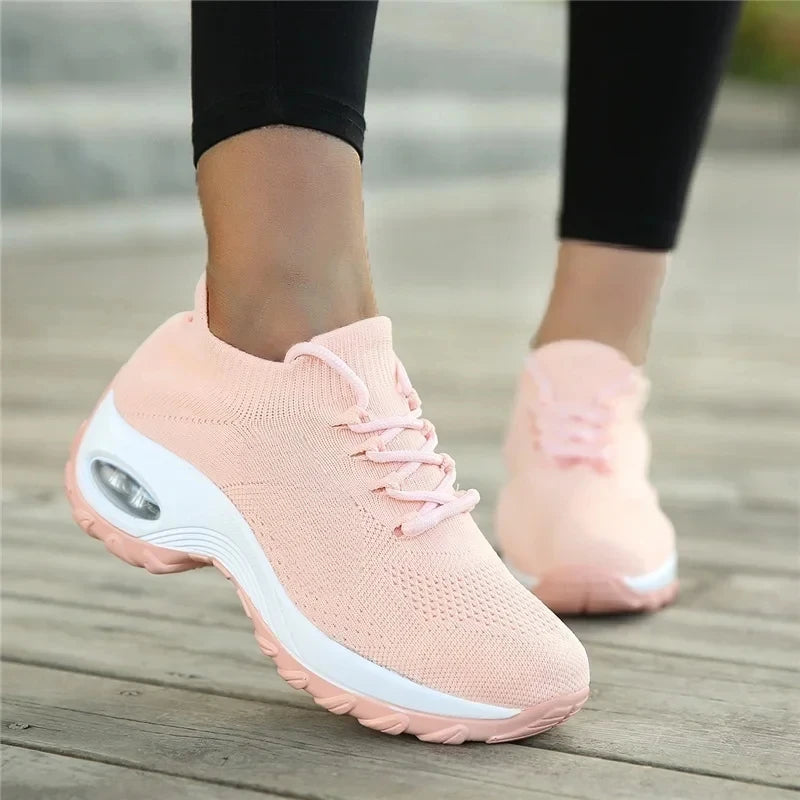 Women Tennis Shoes Breathable Mesh Height-increasing Slip-on Female Sock Footwear Outdoor Women Sneakers Thick Bottom Platforms