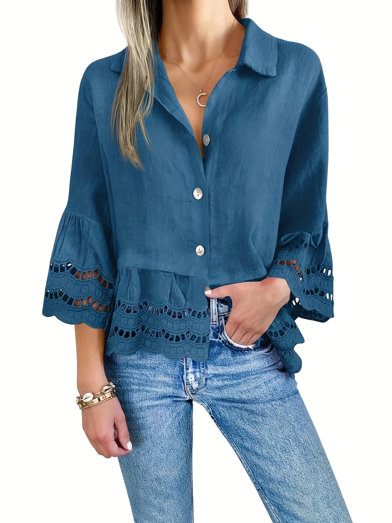 Emily Ruffle Hem Button-Up Blouse | Breezy Summer Style