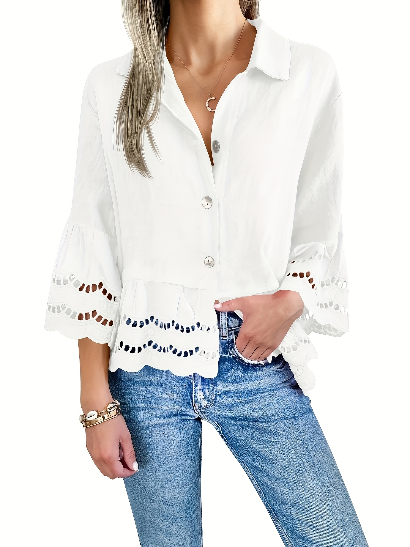 Emily Ruffle Hem Button-Up Blouse | Breezy Summer Style
