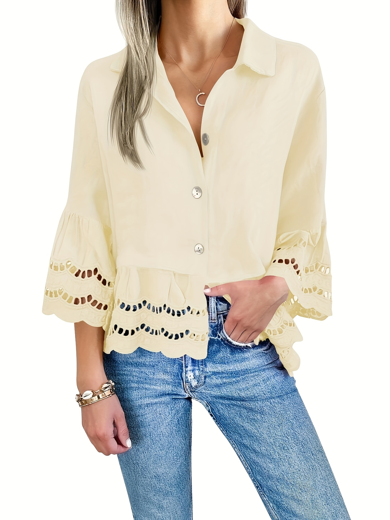 Emily Ruffle Hem Button-Up Blouse | Breezy Summer Style