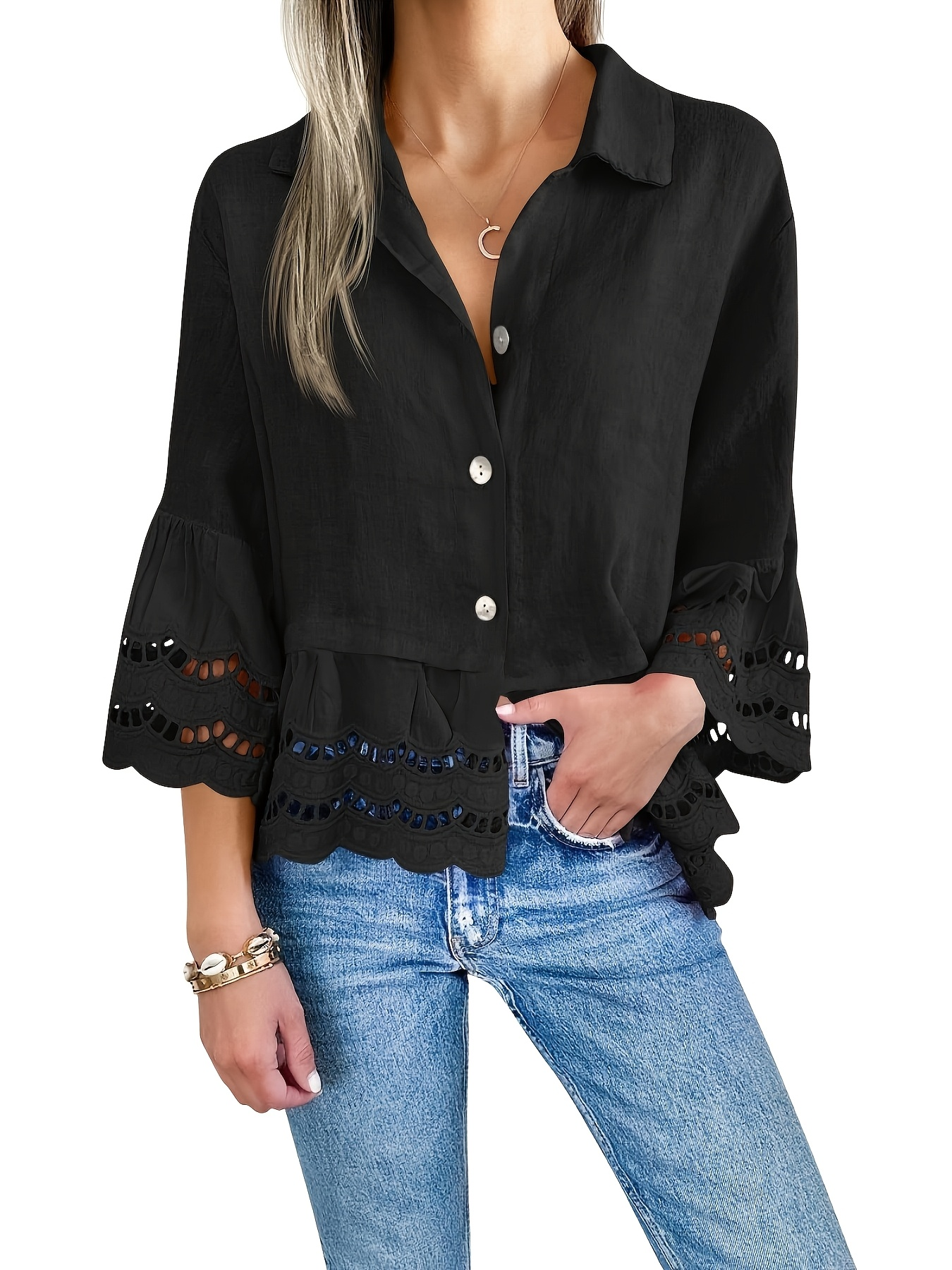 Emily Ruffle Hem Button-Up Blouse | Breezy Summer Style