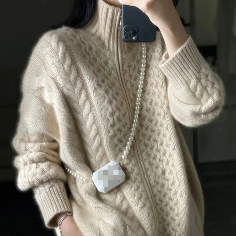 Clara | Cashmere Turtleneck Knitted Cardigan
