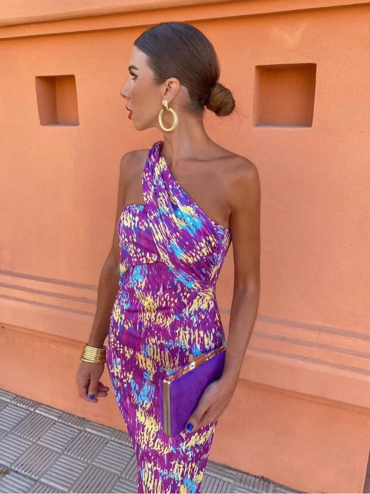 Irmgardi | Colorful Asymmetric Neckline Dress