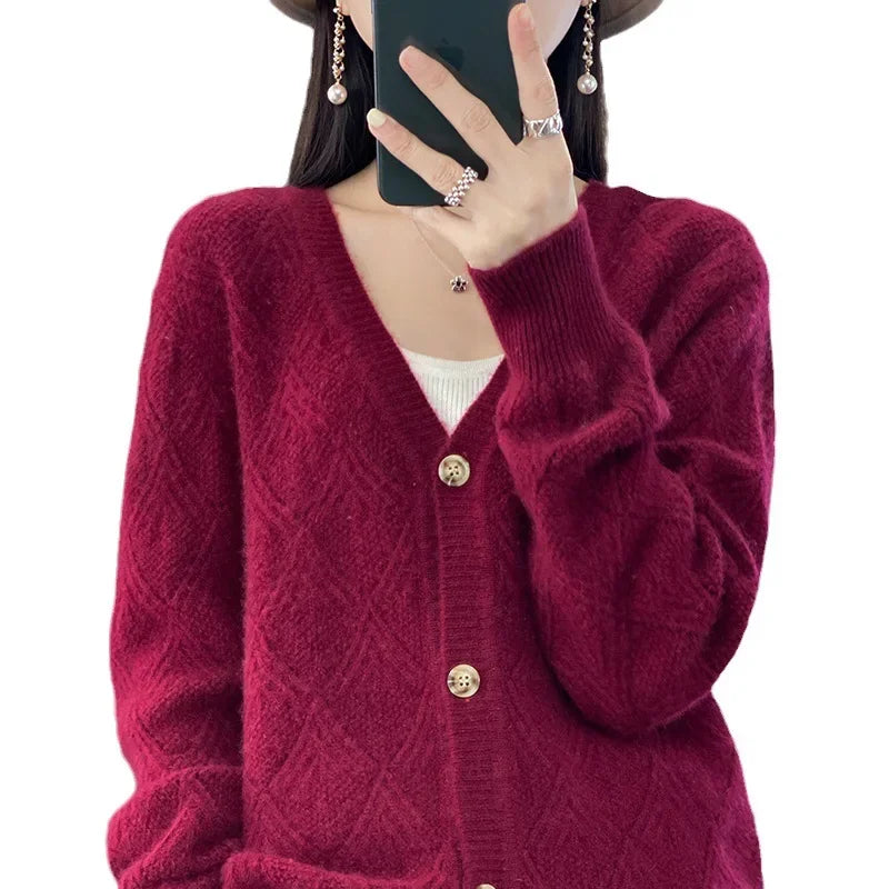 Elara | Diamond Twist Pure Wool Cardigan