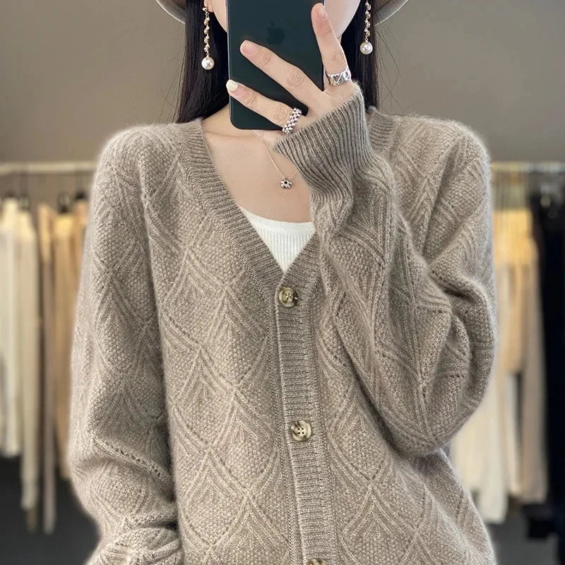 Elara | Diamond Twist Pure Wool Cardigan