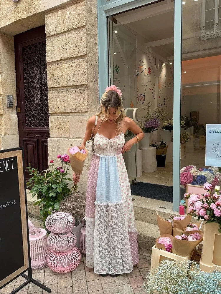 Cyrille | Elegant Strappy Patchwork Maxi Dress