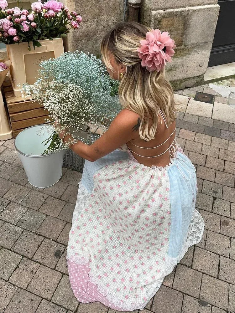 Cyrille | Elegant Strappy Patchwork Maxi Dress