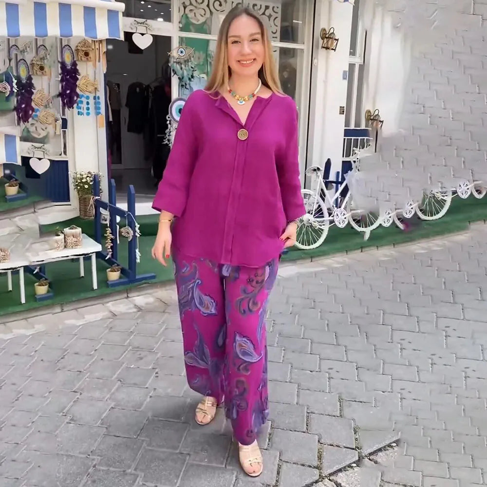 Avery | Chic Long Sleeve Top & Relaxed Pants Set