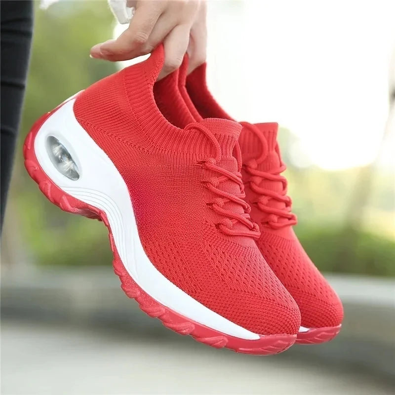 Women Tennis Shoes Breathable Mesh Height-increasing Slip-on Female Sock Footwear Outdoor Women Sneakers Thick Bottom Platforms