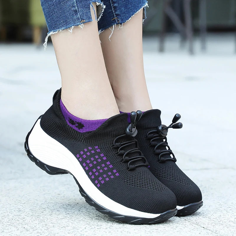 Vrouwen Wandelschoenen Mode Vlieg Weven Sok Sneakers Ademen Comfort Verpleging Schoenen Casual Platform Loafers Antislip