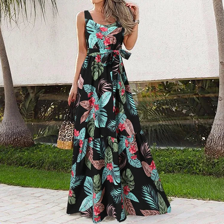 Elora | Floral Maxi Dress with Waist-Defining Tie