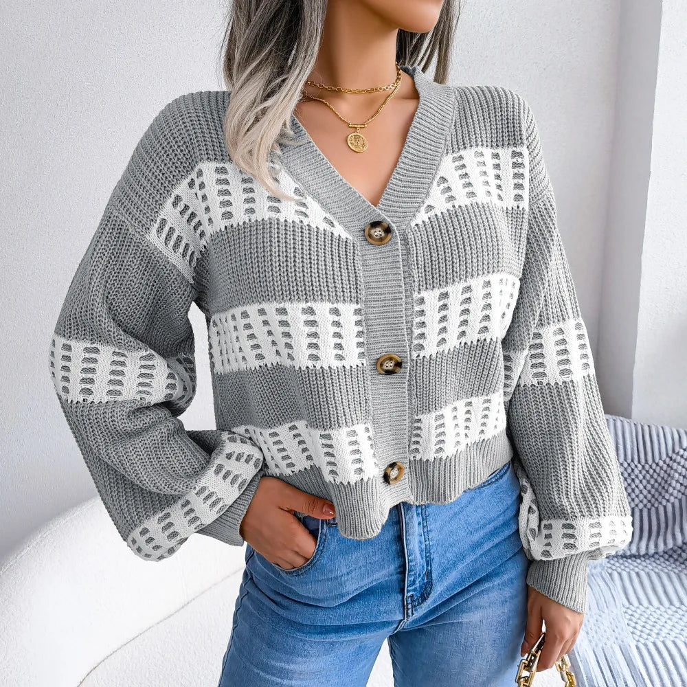 Aria | Plaid Knit Button-Down Cardigan