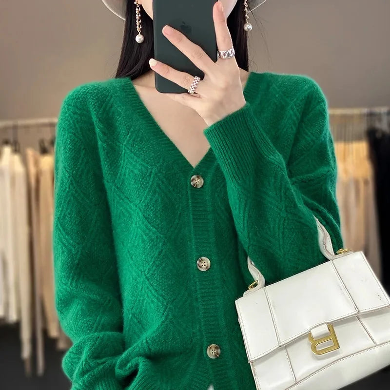 Elara | Diamond Twist Pure Wool Cardigan