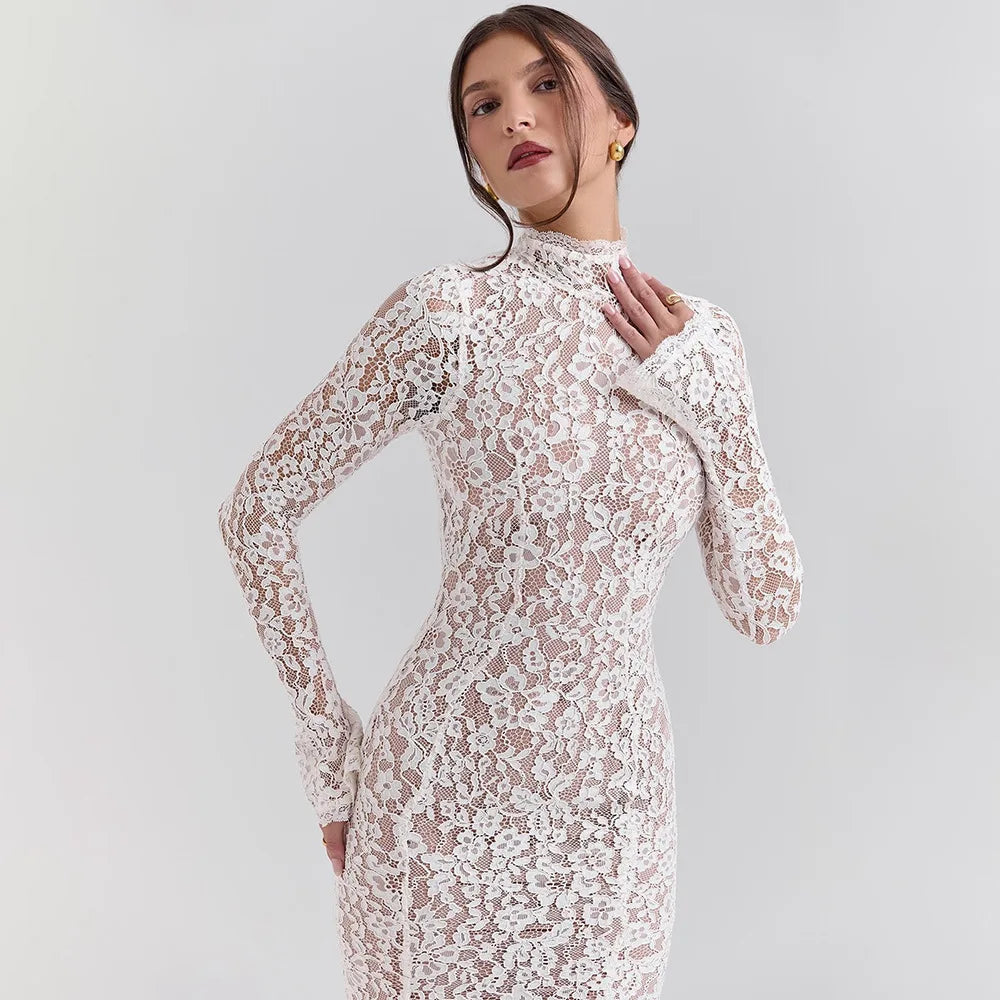 Riley | Lace Bodycon with High Neck and High Waist