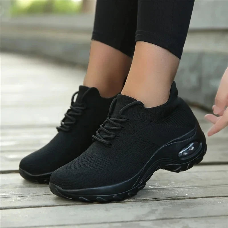Women Tennis Shoes Breathable Mesh Height-increasing Slip-on Female Sock Footwear Outdoor Women Sneakers Thick Bottom Platforms
