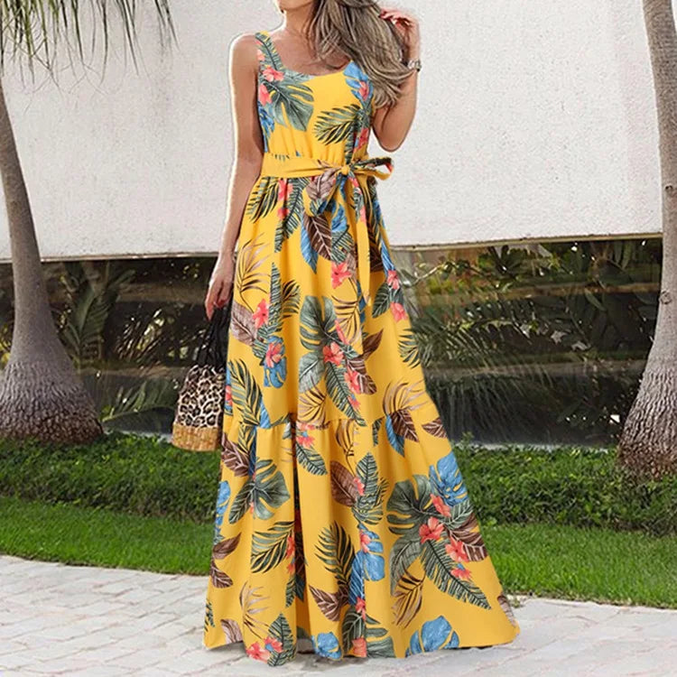 Elora | Floral Maxi Dress with Waist-Defining Tie