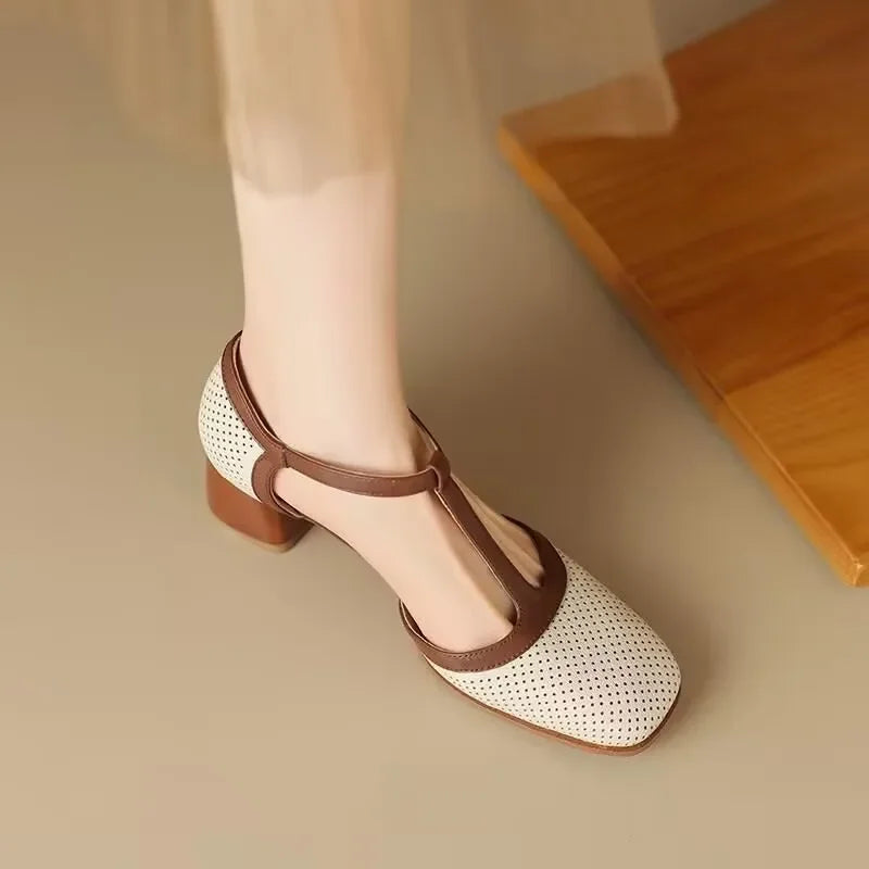 Valmira | Mid Heel T-Strap Shoes