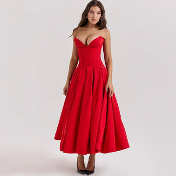 Rafaela | Sleek Strapless Pleated Midi Dress