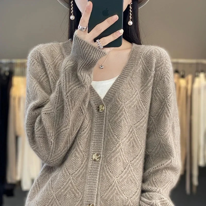 Elara | Diamond Twist Pure Wool Cardigan