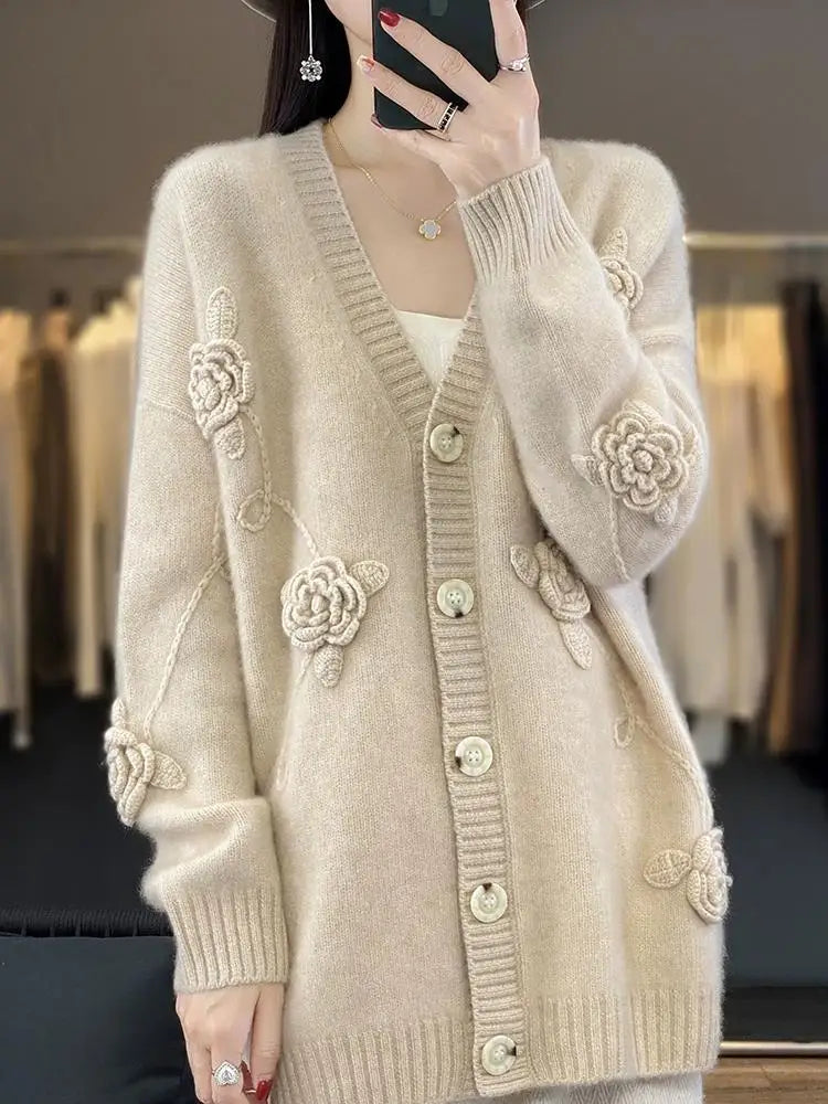 Elora | Wool Knitted Button Cardigan for Women