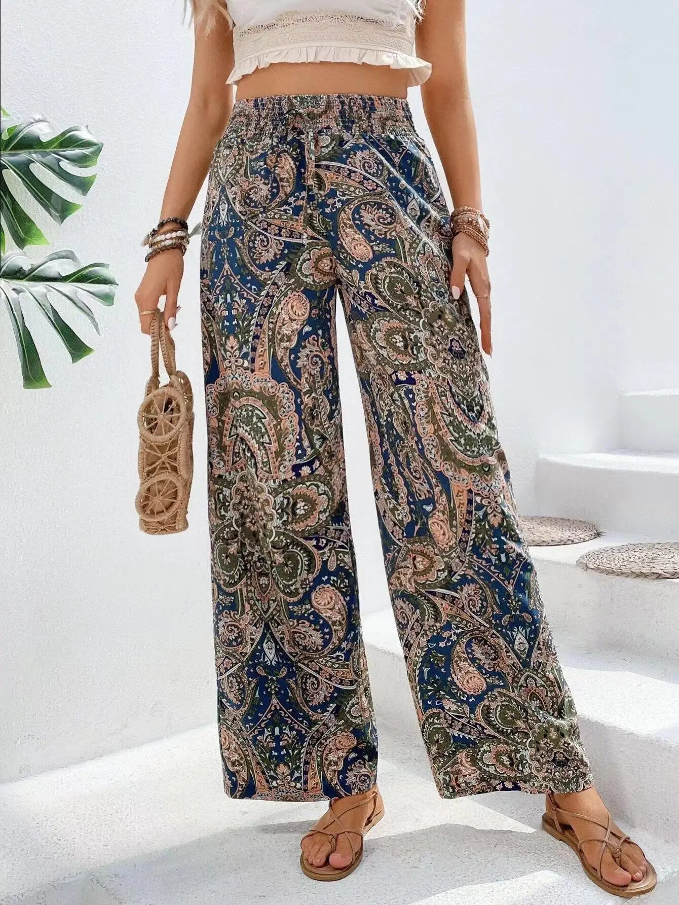 Olivia | Retro Floral Wide-Leg Trousers