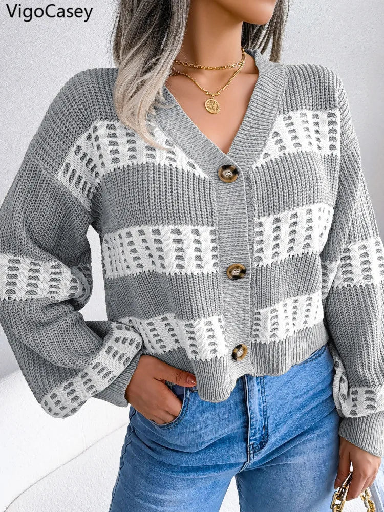 Aria | Plaid Knit Button-Down Cardigan