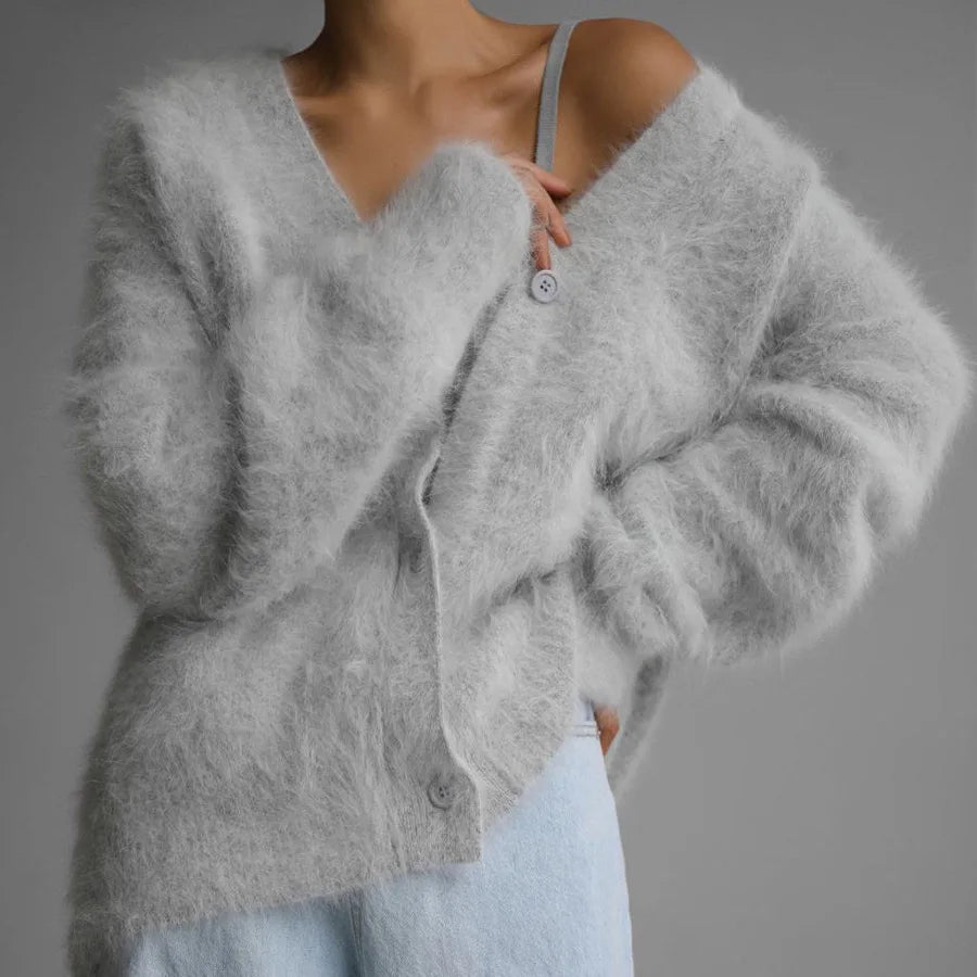 Aria | Faux Mink Wool Knitted Cardigan
