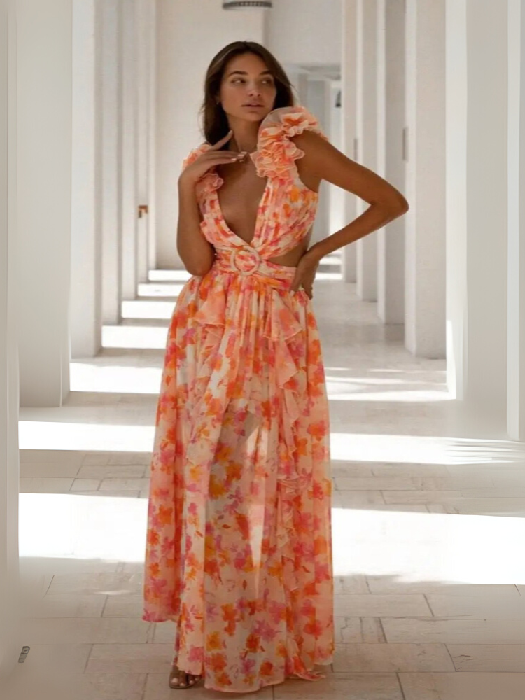 Lexi | Elegant Backless Ruffles Maxi Dress