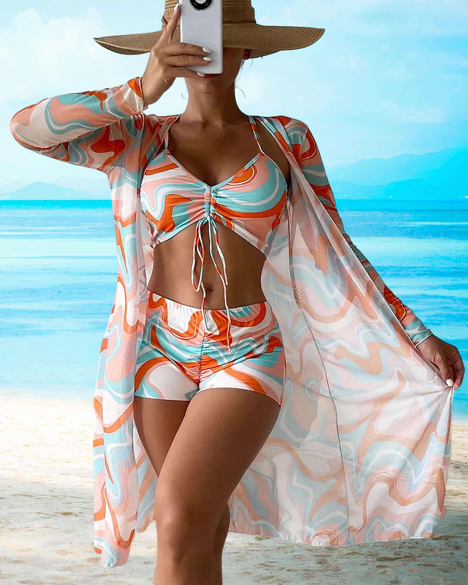 Avery | Stylish High-Waist Bikini Set with Matching Cover-Up