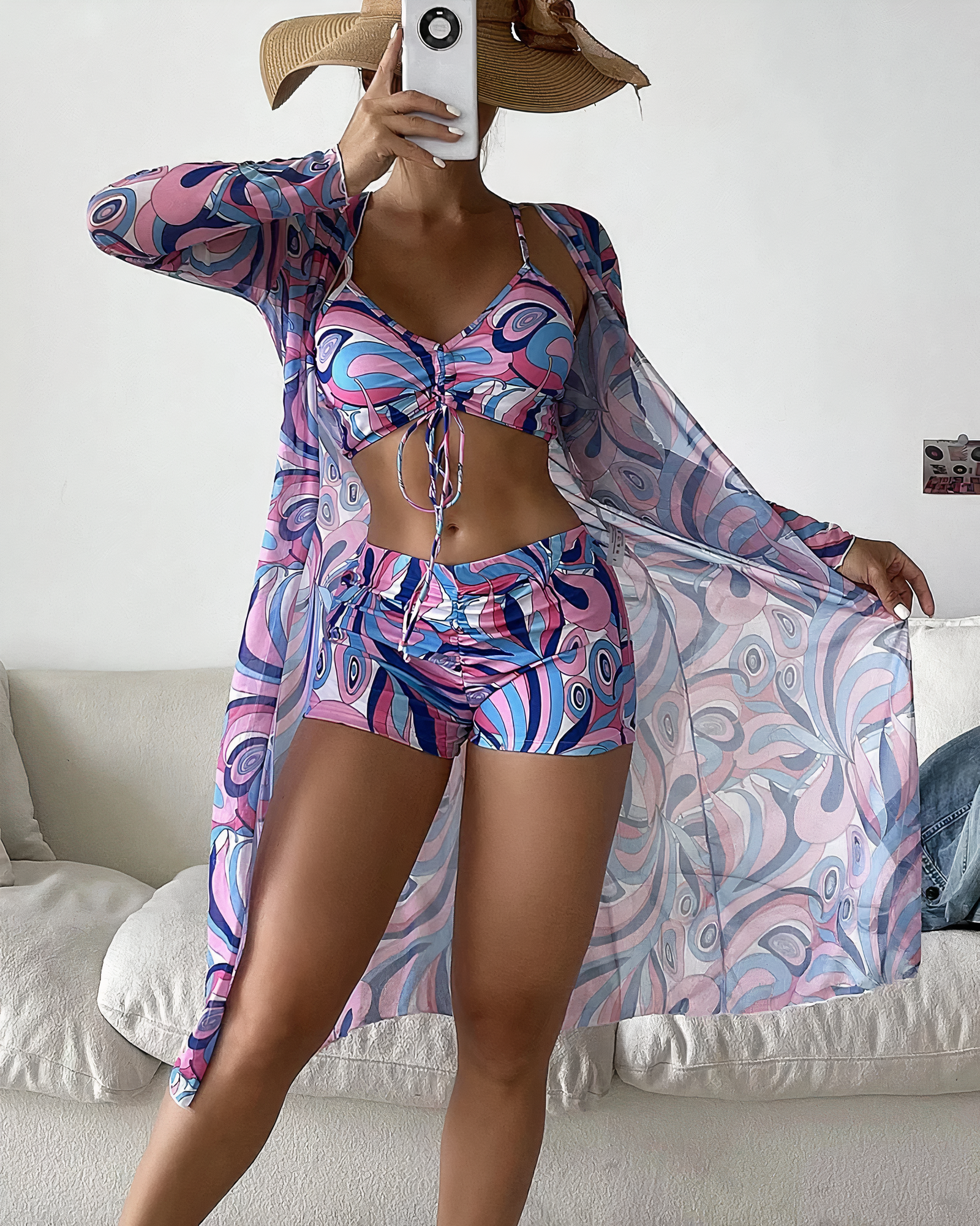 Avery | Stylish High-Waist Bikini Set with Matching Cover-Up
