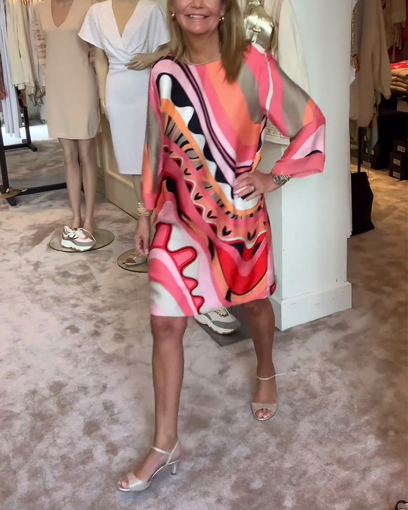 Sophia | Chic Floral Midi Dress with Round Neck