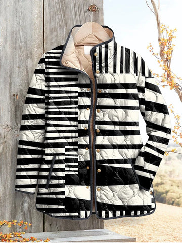 Women's Abstract Quilted Jacket in Black and White