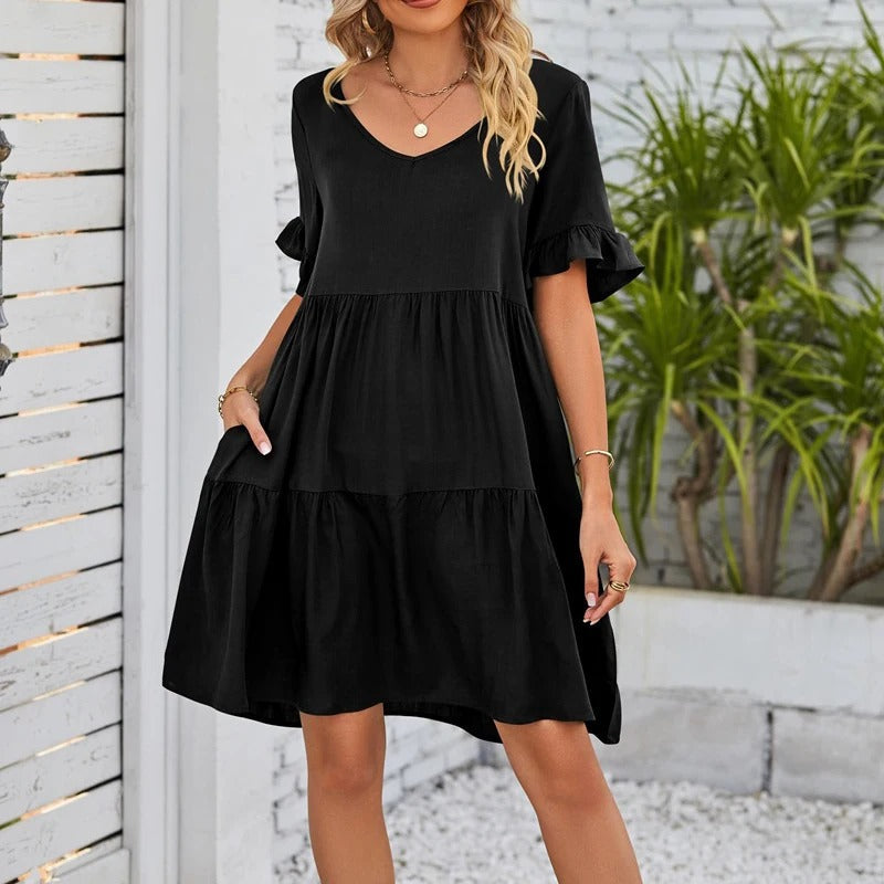Emily | V-Neck Flounce Sleeve Tiered Dress
