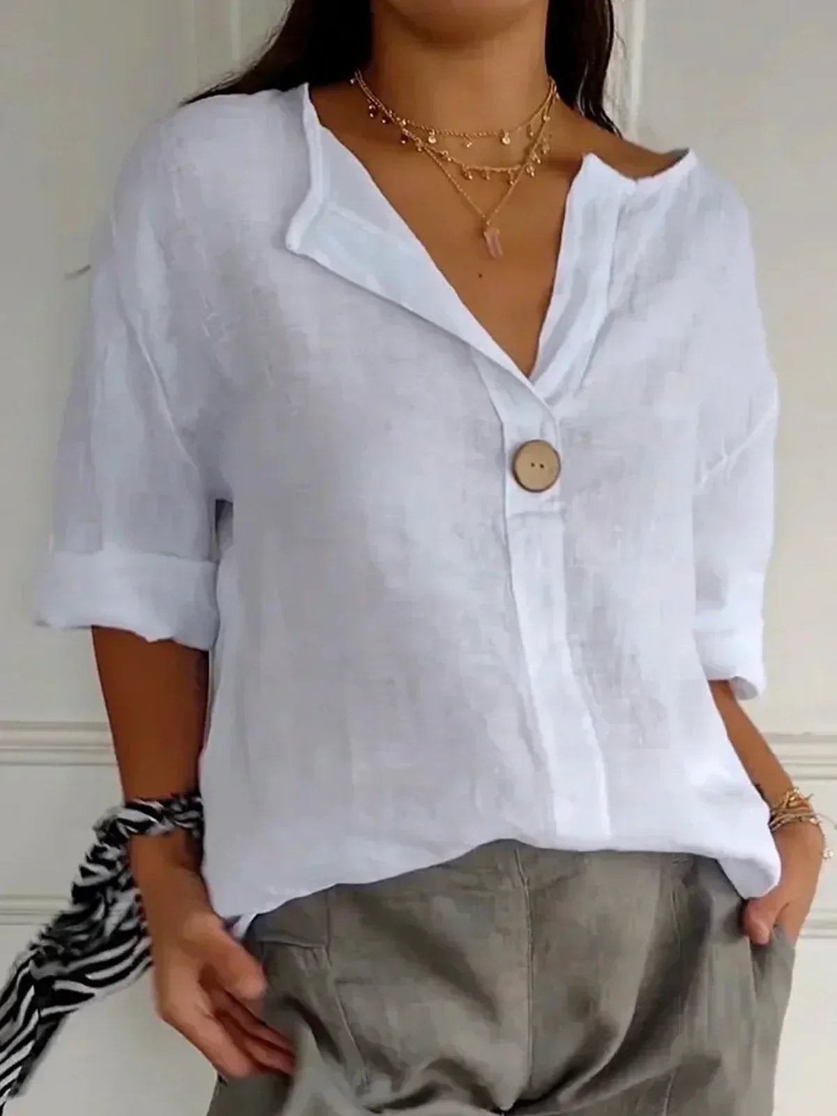 Aurela | Elegant Tailored V-Neck Blouse
