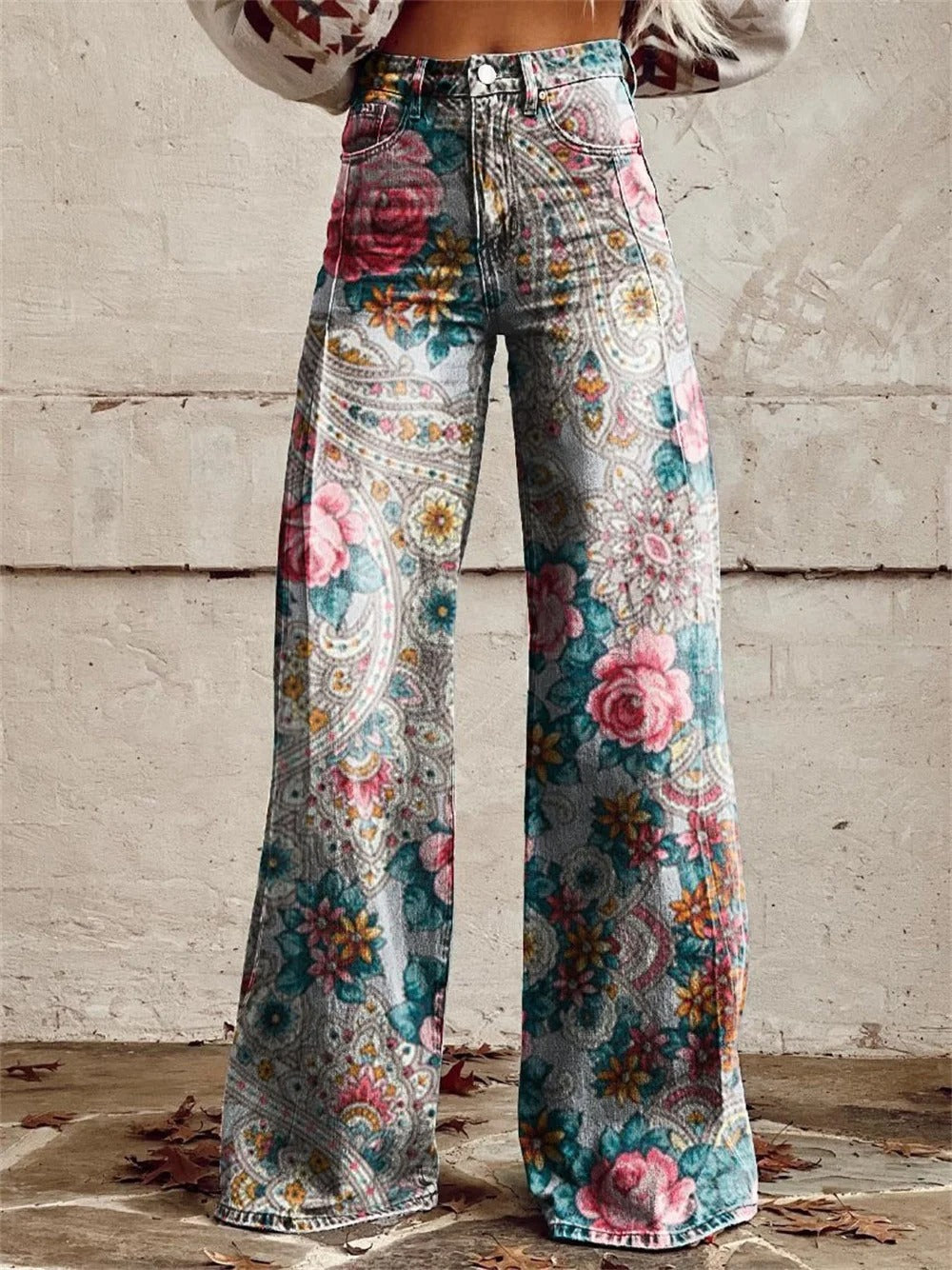 Alyssa | Retro Floral Print Wide Leg Pants