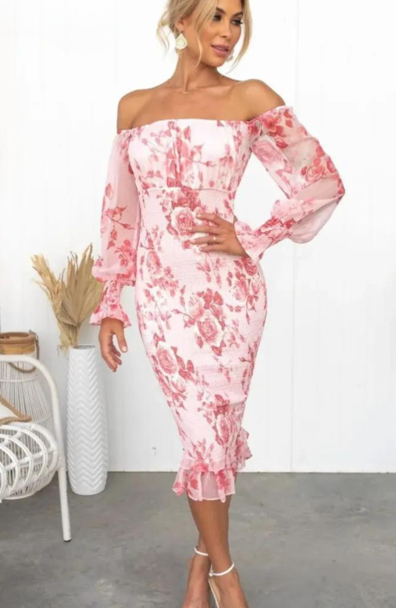 Dahlia | Stunning Off Shoulder Midi Dress