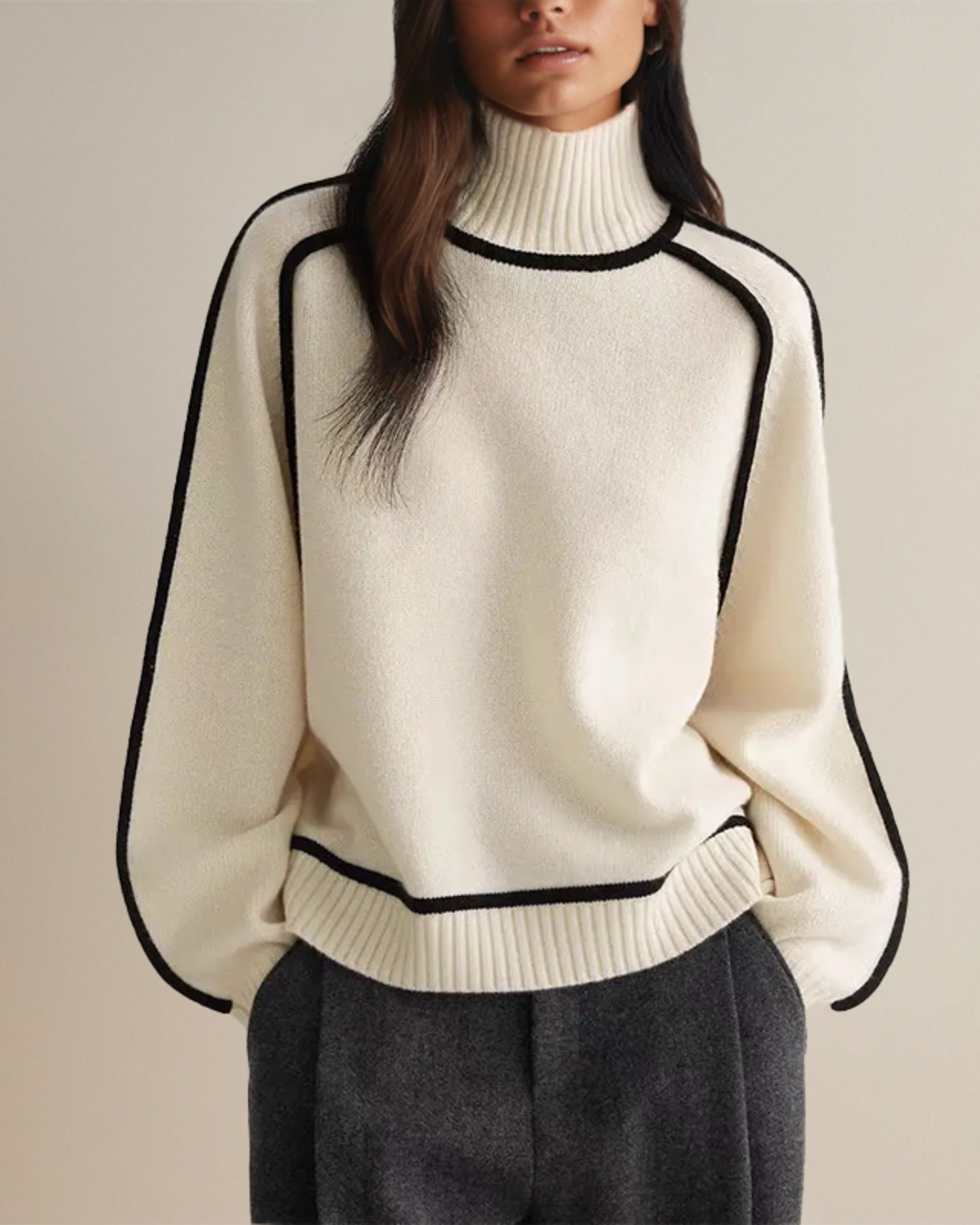 Bella | Loose Fit Turtleneck Striped Sweater