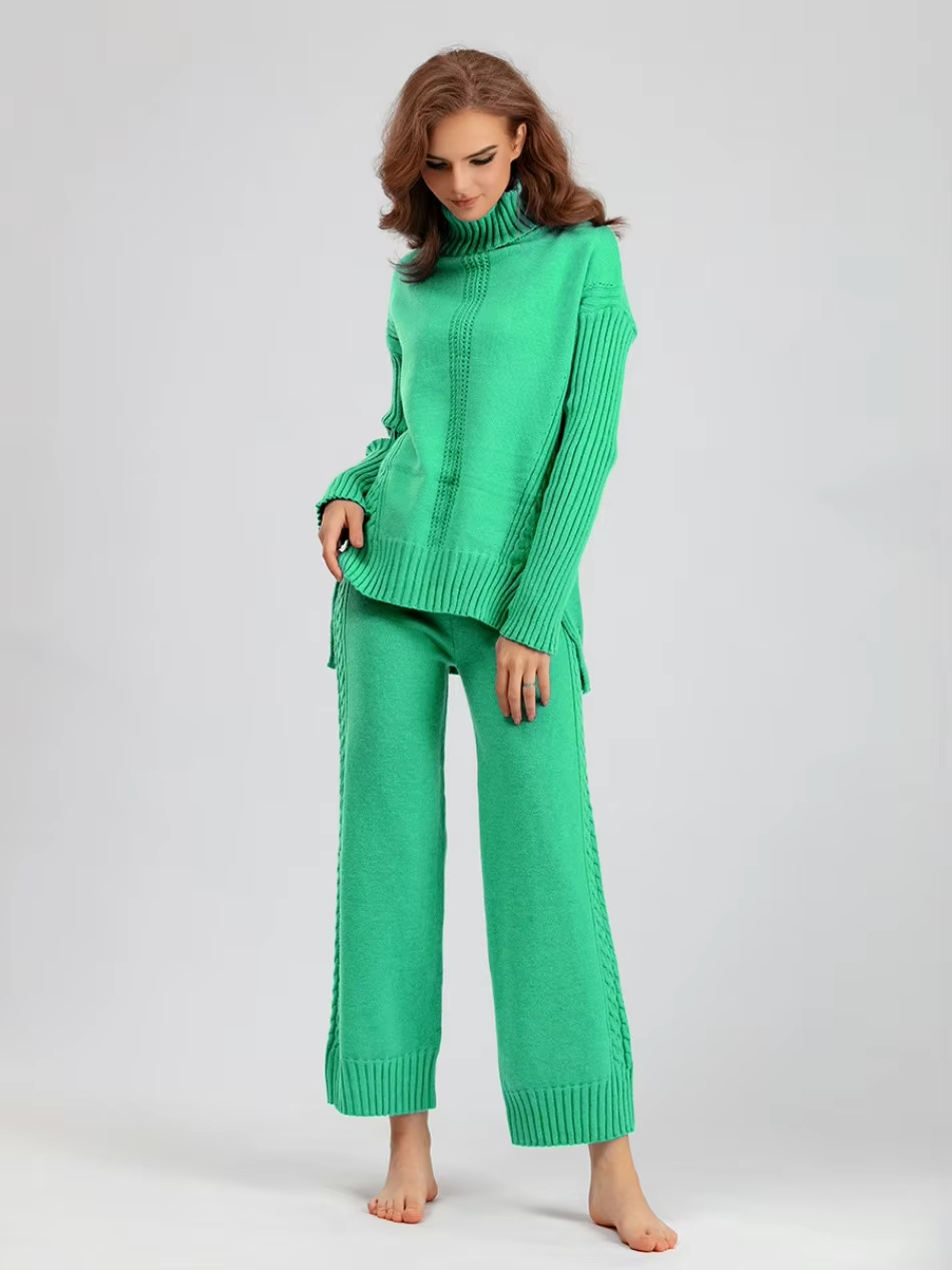 Scarlett | Chic High-Neck Knit Sweater & Loose Pants Set