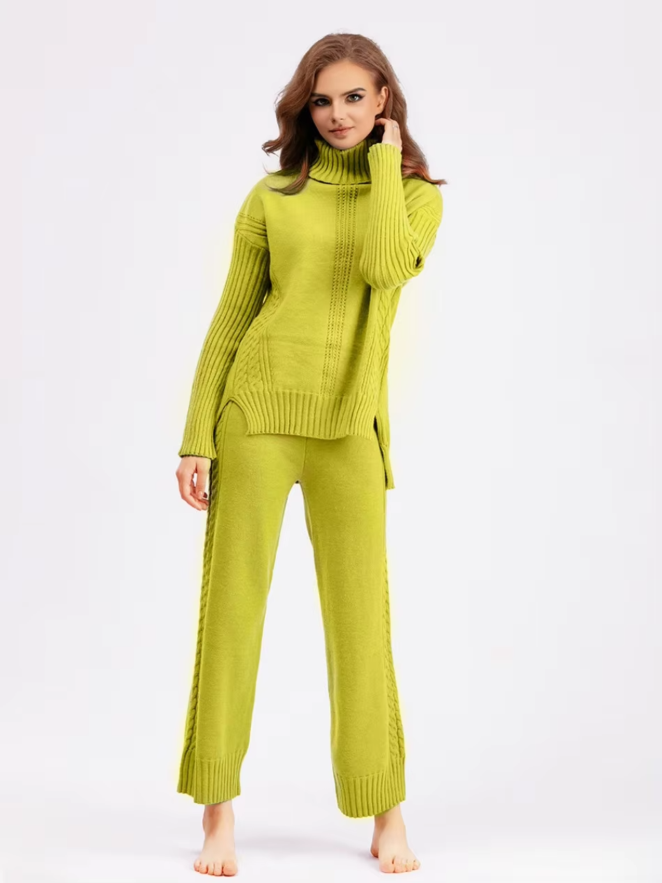 Scarlett | Chic High-Neck Knit Sweater & Loose Pants Set