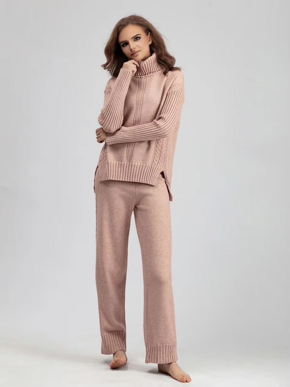 Scarlett | Chic High-Neck Knit Sweater & Loose Pants Set