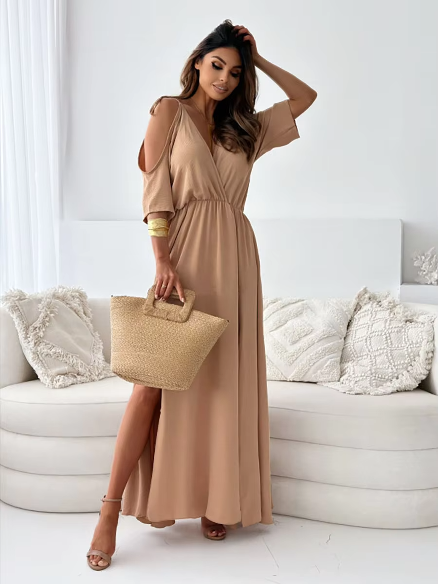 Avery | Chic V-Neck Dress with Side Slit