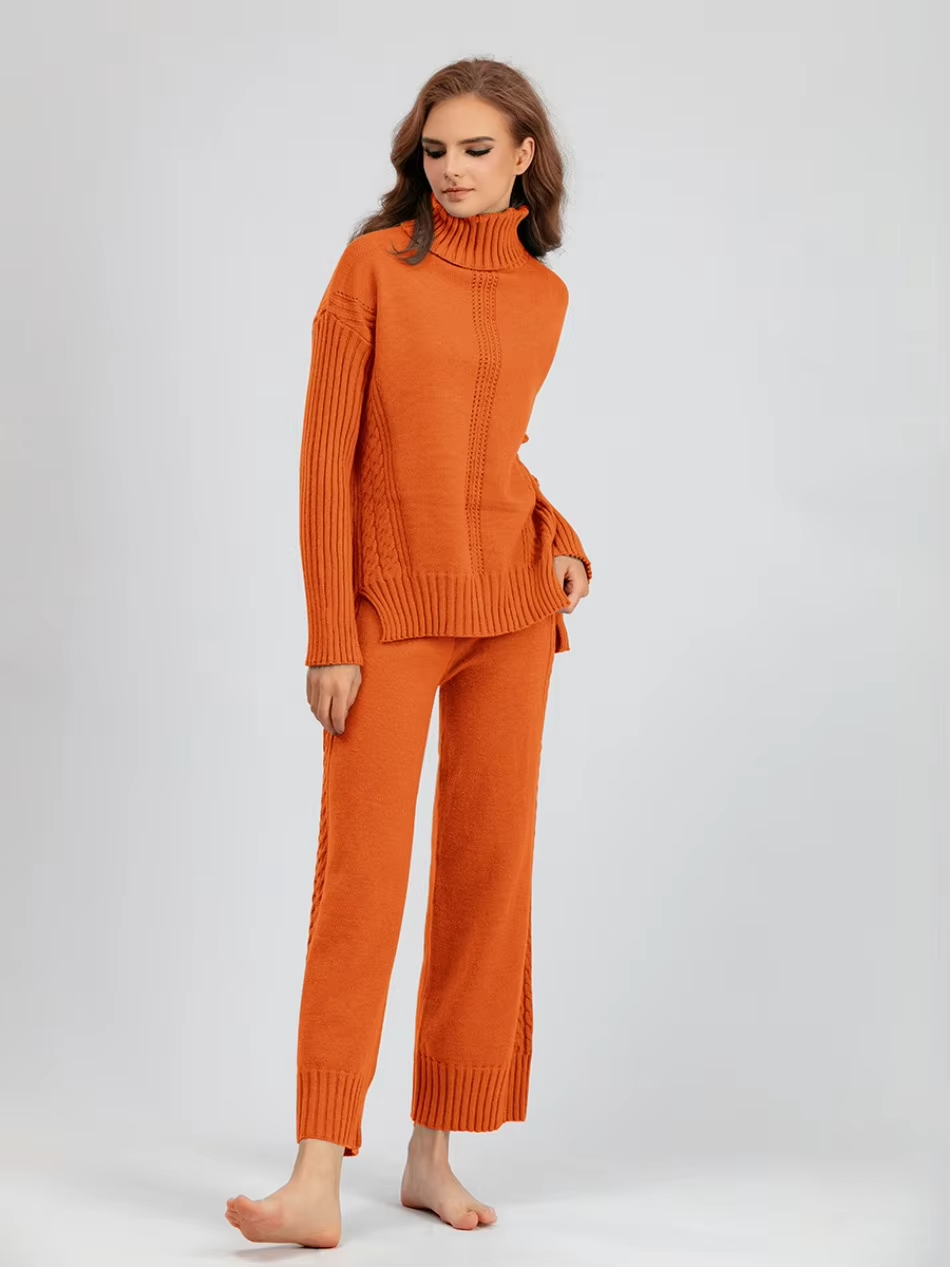 Scarlett | Chic High-Neck Knit Sweater & Loose Pants Set