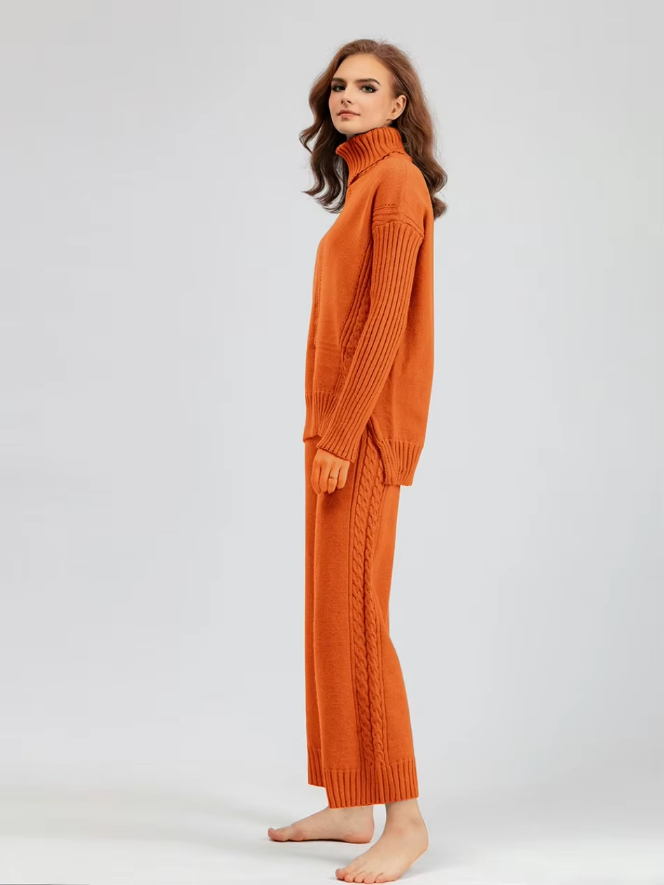 Scarlett | Chic High-Neck Knit Sweater & Loose Pants Set