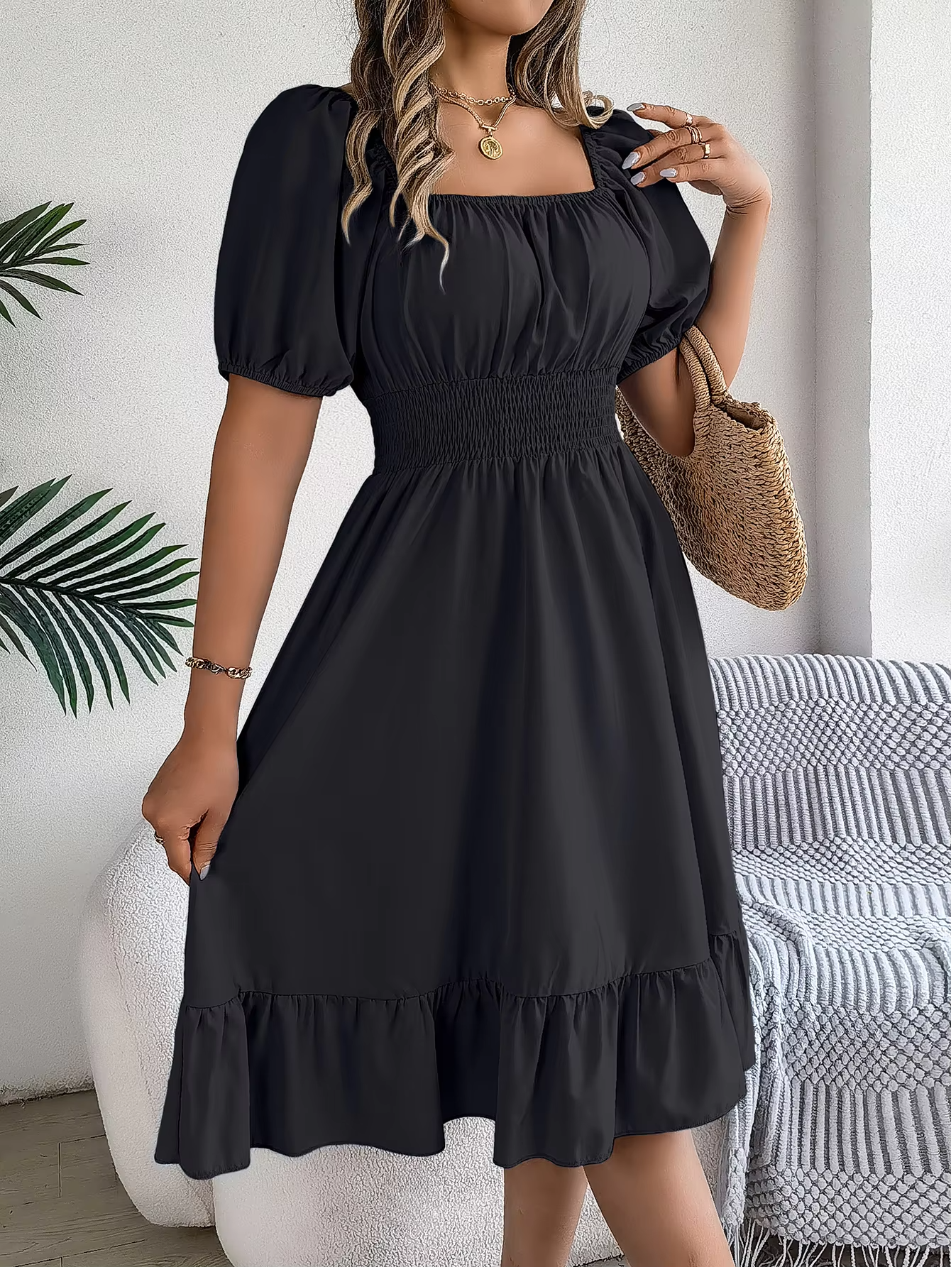 Riley | Chic Short Sleeve V-Neck Linen Dress